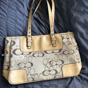 Coach Beige and Brown Signature Tote
